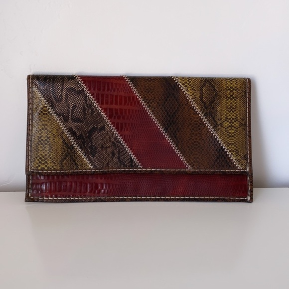 Ann Taylor Loft Red/Burgundy Faux Snakeskin Clutch - Picture 1 of 7